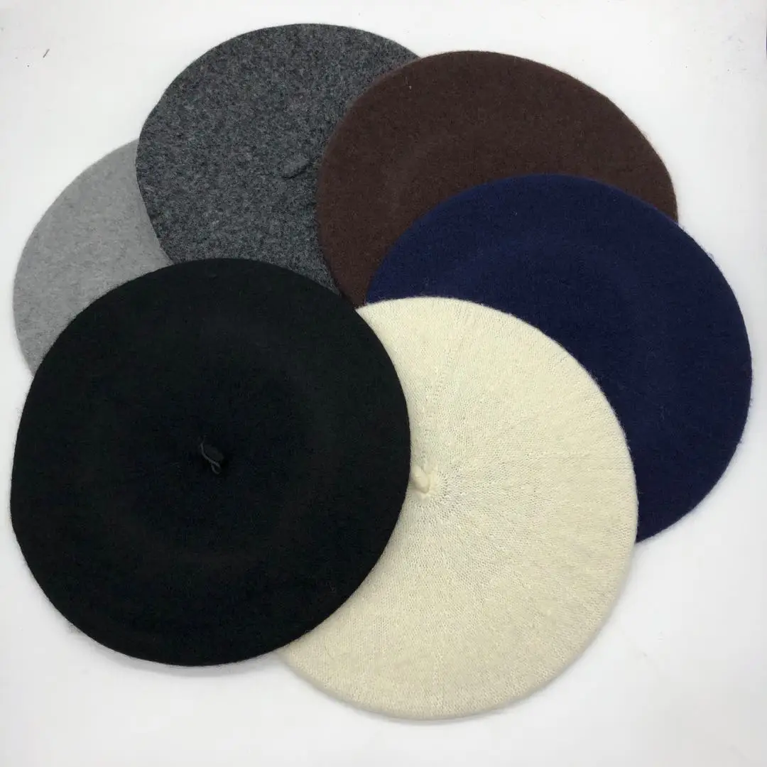 hot sell promotion basic style plain knitted lady beret