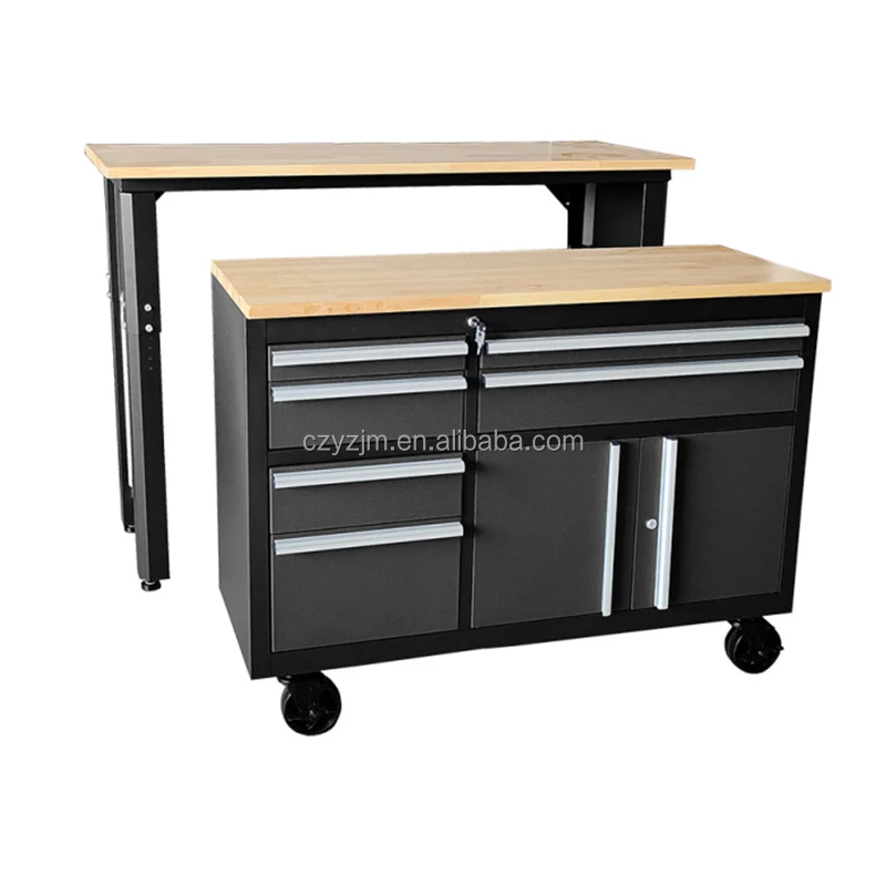 48 In. Rolling Tool box cabinet OEM Tool Chest Cabinet with hardwood bench top and pegboard