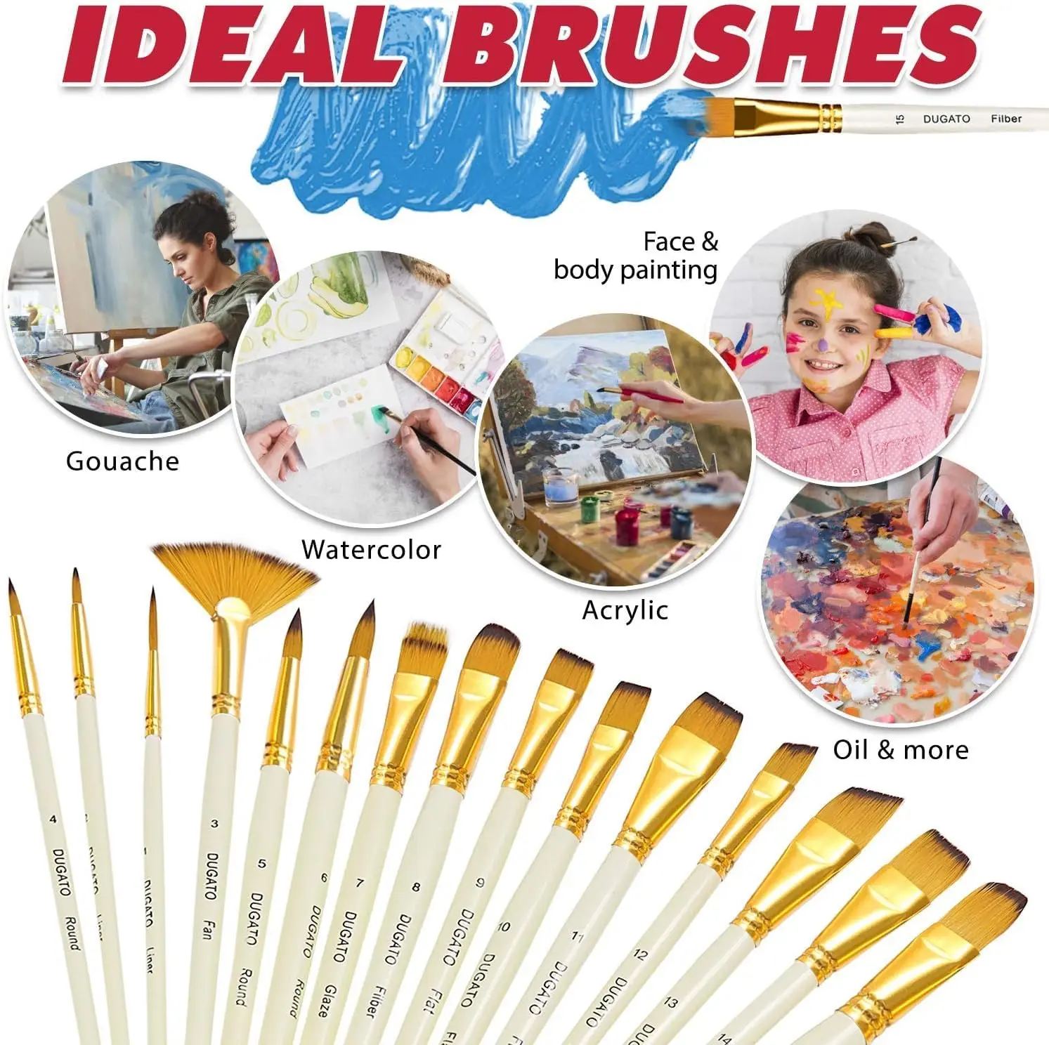 Premium Artist Paint Brush Set - Painting Brushes for Kids, Adults & Professionals Perfect for Watercolor, Oil, Acrylic