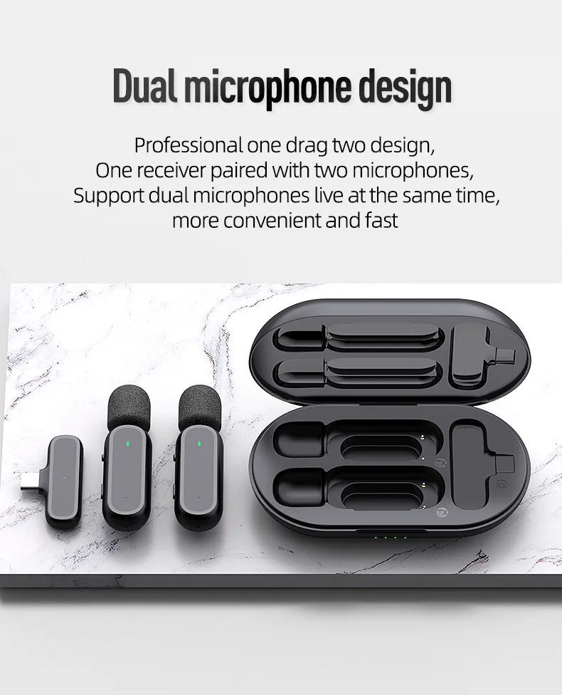 Wholesale Dual Mics Wireless Microphone  Vlog Youtuber Two Lavalier Microphones for Mobile Phone streaming Recording Interview