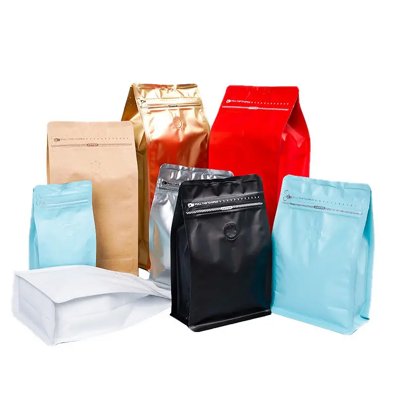 Coffee Bag Recycle Biodegradable Custom Print Kraft Paper Tea Coffee Pouch Gusset Ziplock Coffee Packaging With Valve