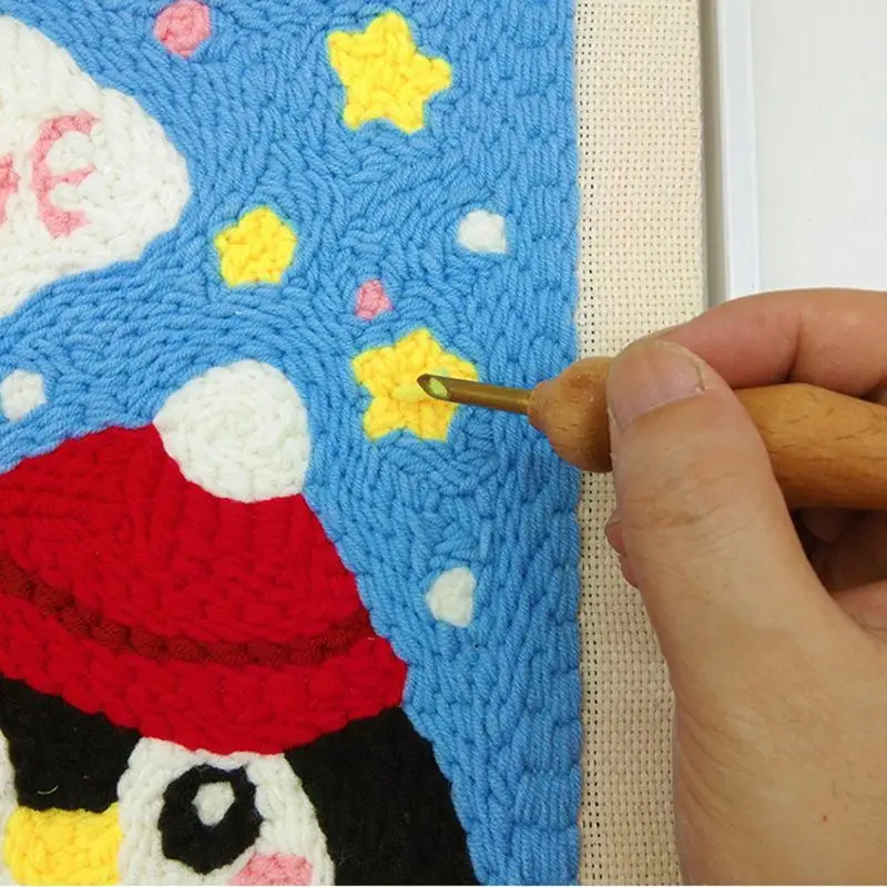 Durable Knitting Embroidery Pen Punch Needle Threader Set DIY Wooden Handle Weaving Sewing Pen Felting Craft