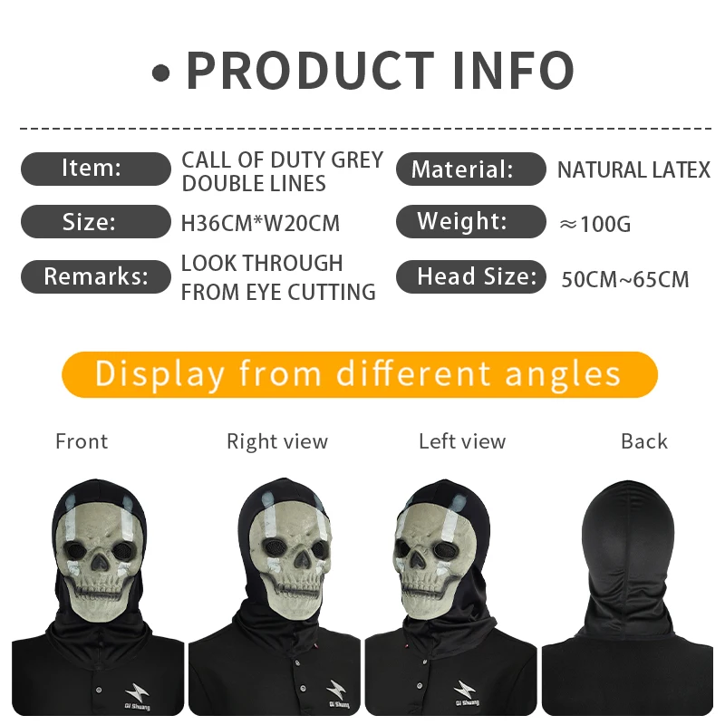 Halloween Call of Duty Ghost Costume Customizable Call of Duty Grey Double Lines Latex Mask Scary Ghost Face Mask