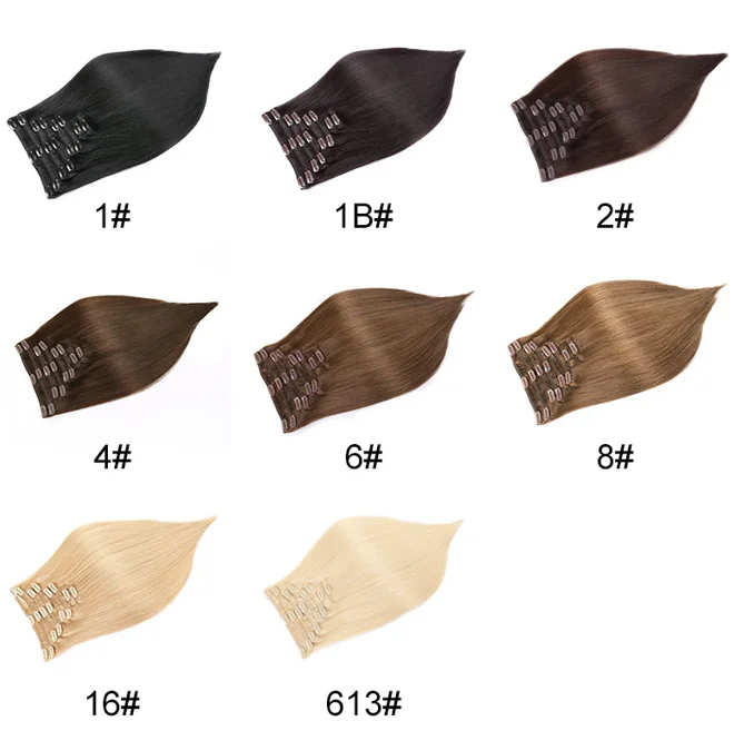 Hot selling 100% clip in human hair extensions 7pcs, 8pcs or 10pcs full head straight virgin Brazilian human hair