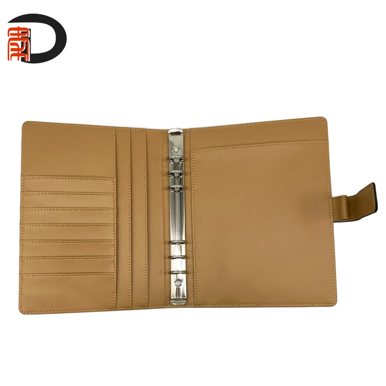 Fashion design personal A5 pu leather organizer writing note diary with 6 ring binder planner cover