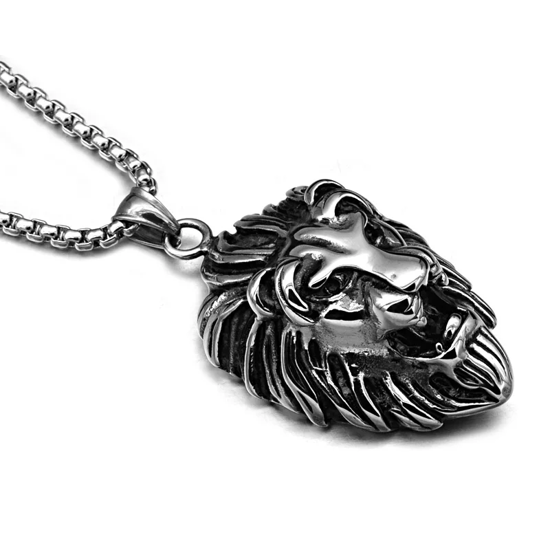 Titanium Steel Gothic Lion Head Pendant Necklace Men