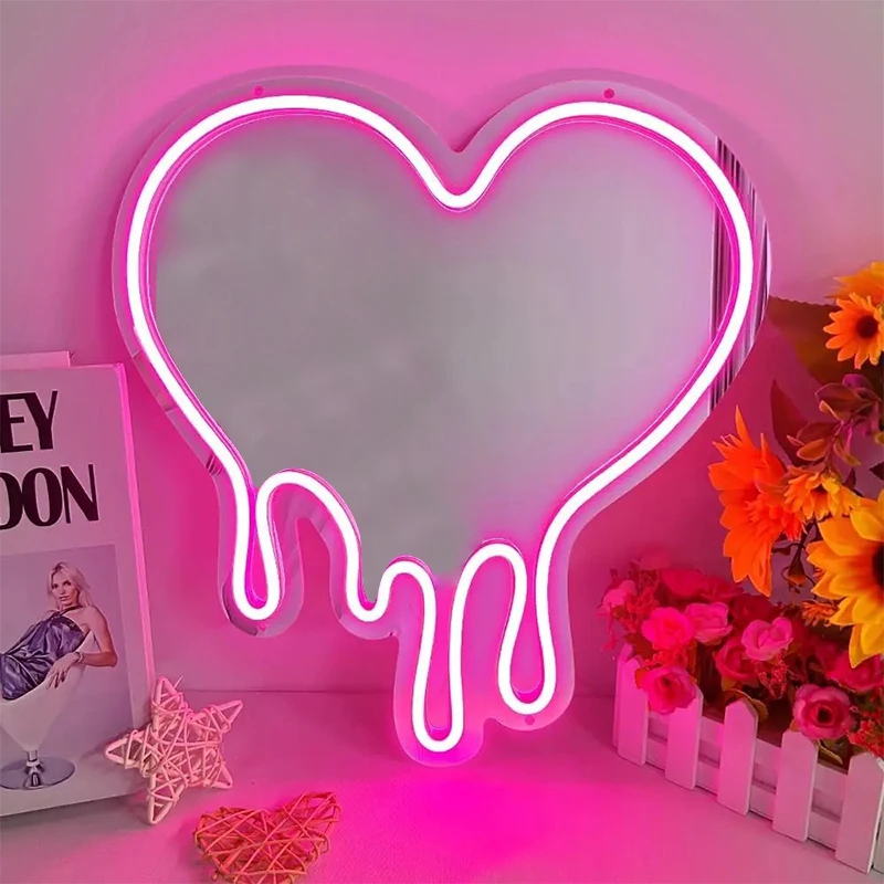 Factory Priced Neon Acrylic Mirror Sign Light Love Shape 26*25cm High Visibility Neon Mirror Light for Sale
