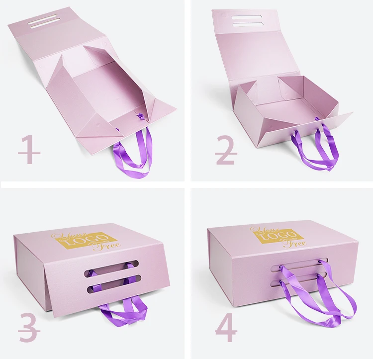 Custom Logo Gold Stamping Luxury Rigid Cardboard Packaging Paper Wig Large Gift Boxes With Changeable Ribbon Folding Carton Bag