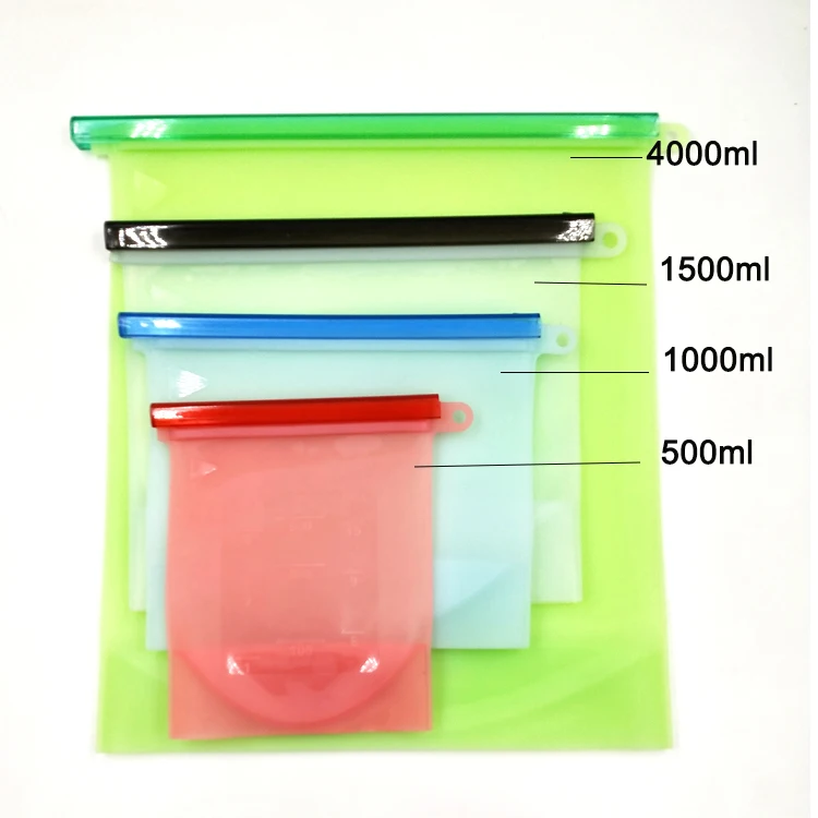 500ml 1000ml 1500ml  Heat resistant Reusable Freezer vacuum Silicone Food Preservation Storage Bags