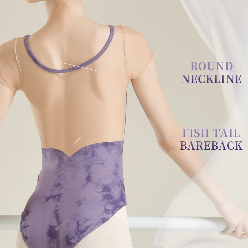 Women Ink Wash Painting Printing Ballet Leotard Adult Mesh Splicing High Elastic Gymnastics Jumpsuit