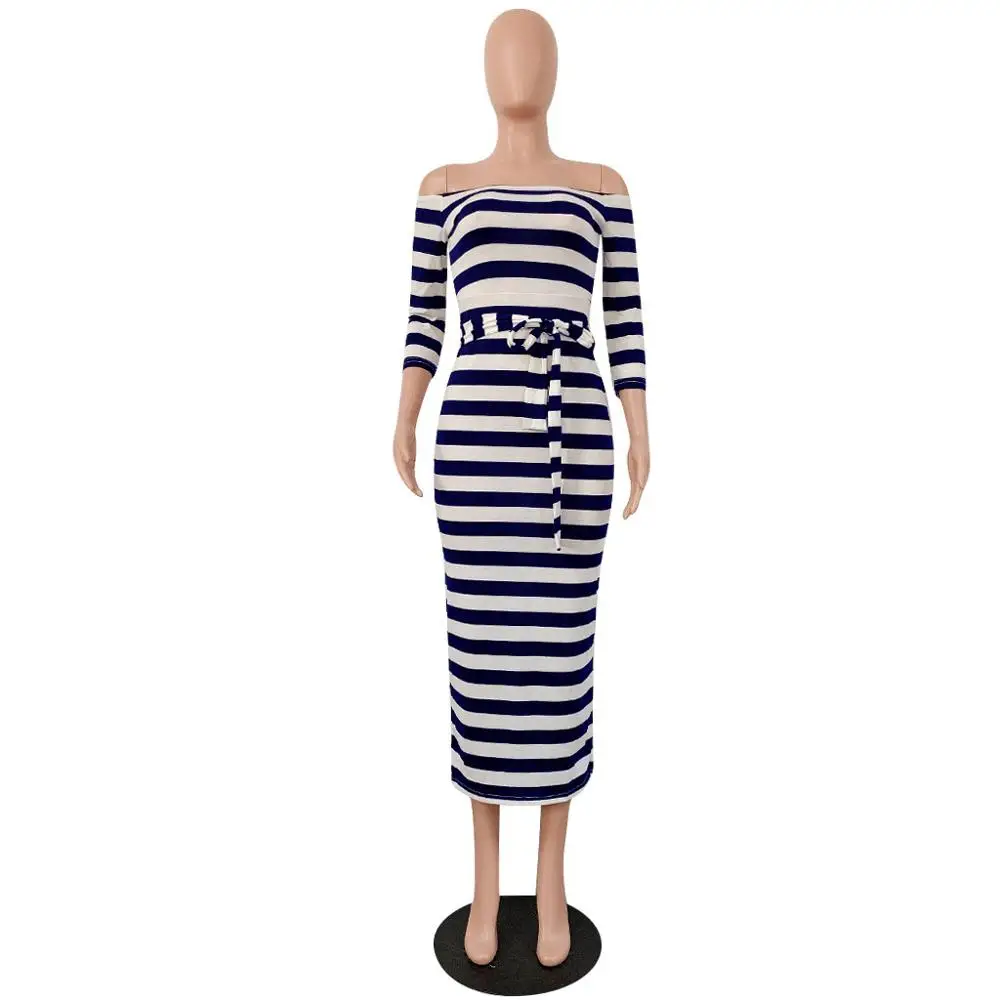 2022 shoulder white stripe women dress model bodycon mini casual dress clothing