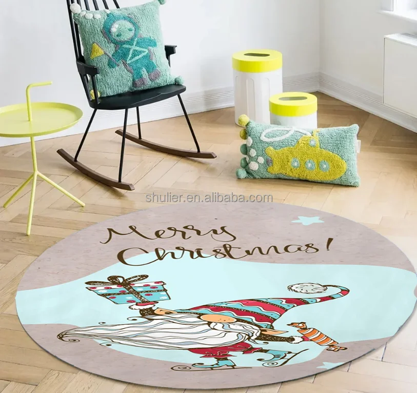 Christmas Round Area Rug Xmas Tree Snowflake Pine Tree Red Black Buffalo Plaid Carpet Living Room Dining Room