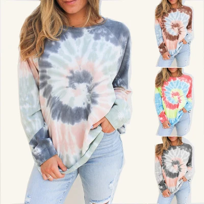 Свитер с длинными рукавами контрастных цветов «вареный» сублимационной печати Безразмерные женские толстовки с капюшоном