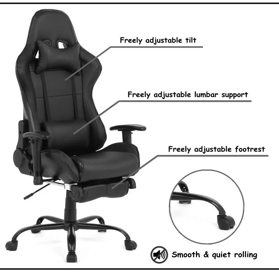 Racing Style PC Chair Gaming with Reclining Footrest 2021