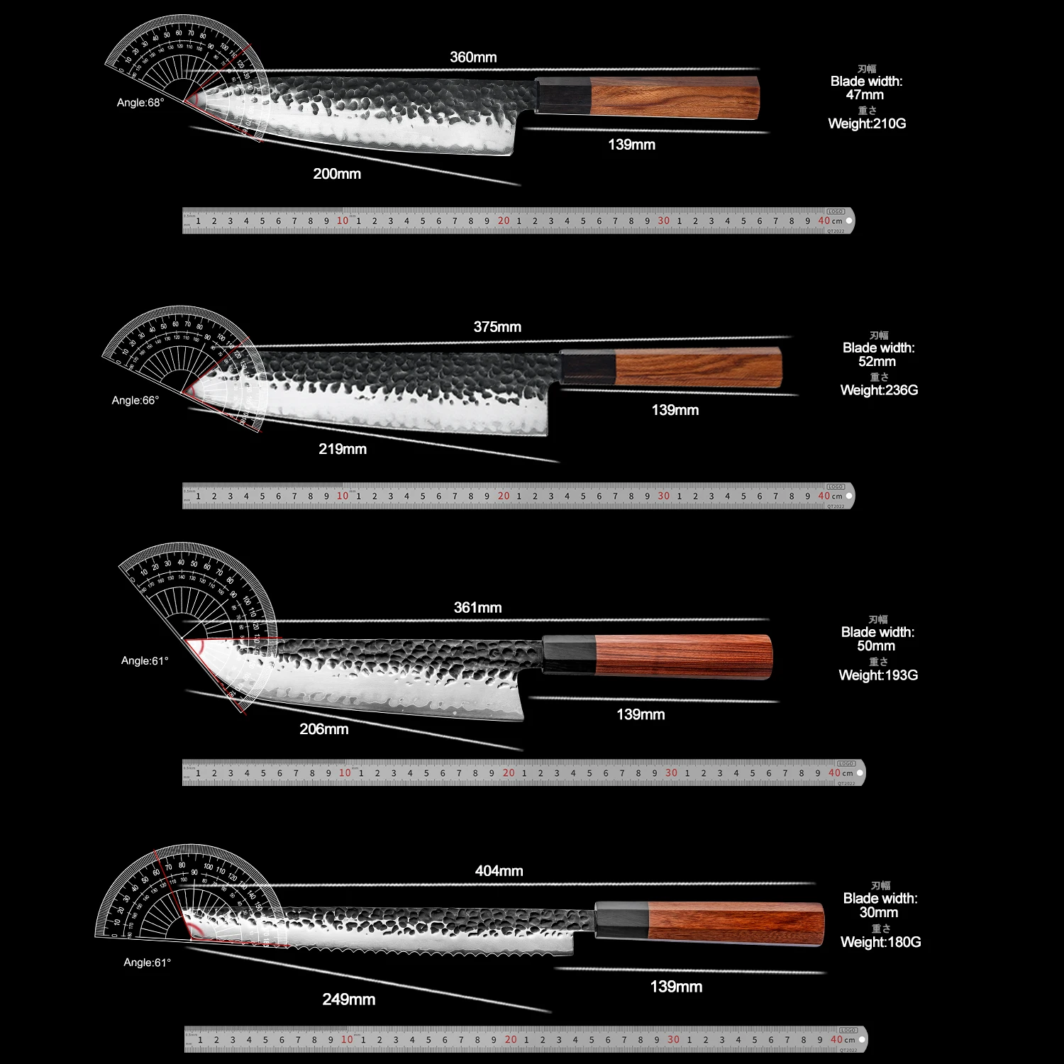 Japanese Aus10 Steel Kitchen Chef Knife Set Sharp High Quality Chef Knife Sets for Kitchen Cutting with Mkuruti Wood Handle