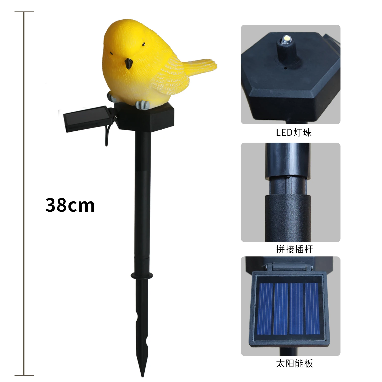 Outdoor Resin Sparrow Solar LED Lights Figurine with Stake Waterproof Garden Statues for Courtyard Landscape
