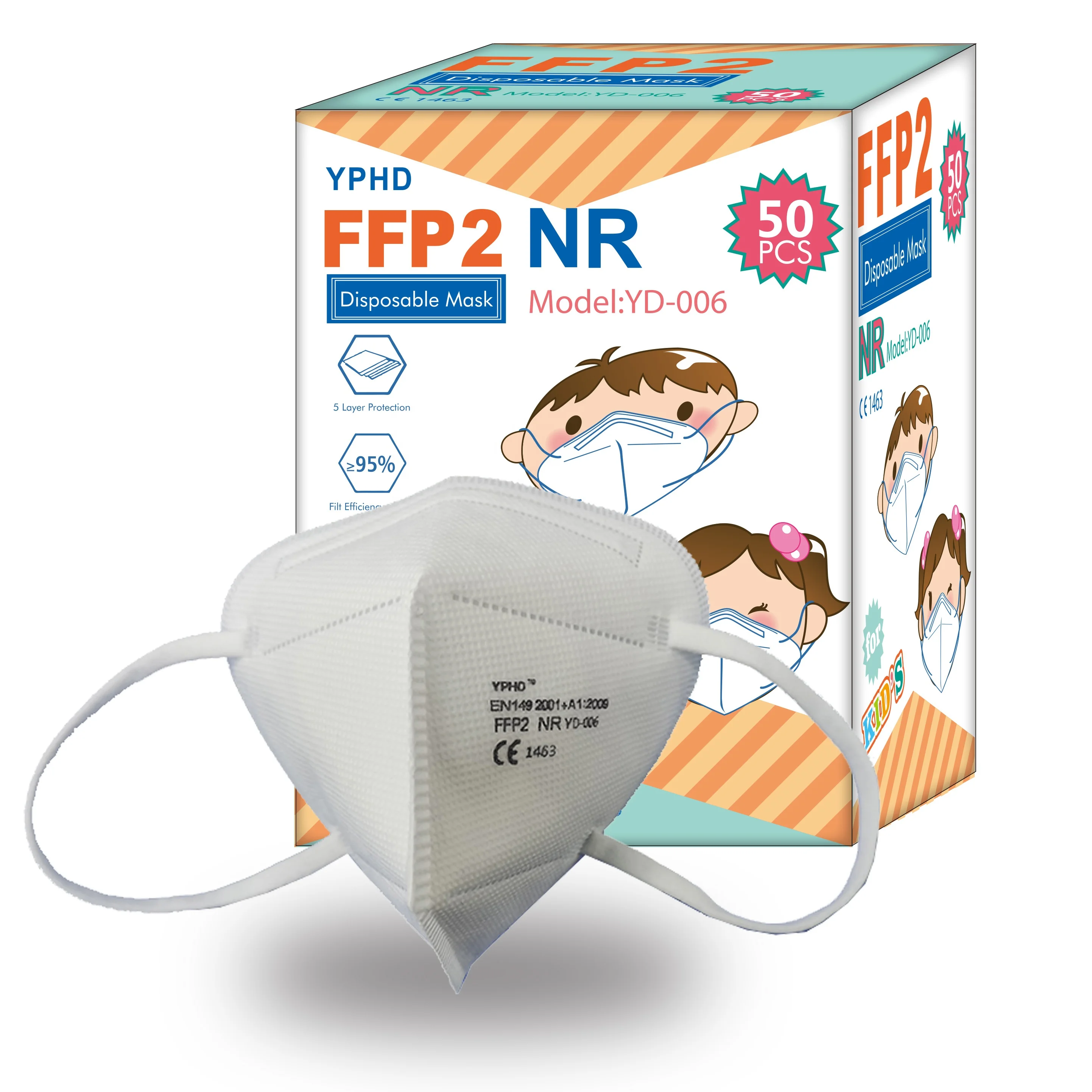 disposable face mask for Kids FFP2 mask with CE EN149 YPHD factory direct sale Mascarilla Kids mask