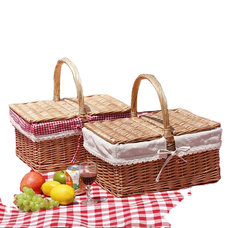 Hot Wicker Hand Basket Portable Picnic Basket Home Shopping Basket Food Container Carton Customized Logo Single