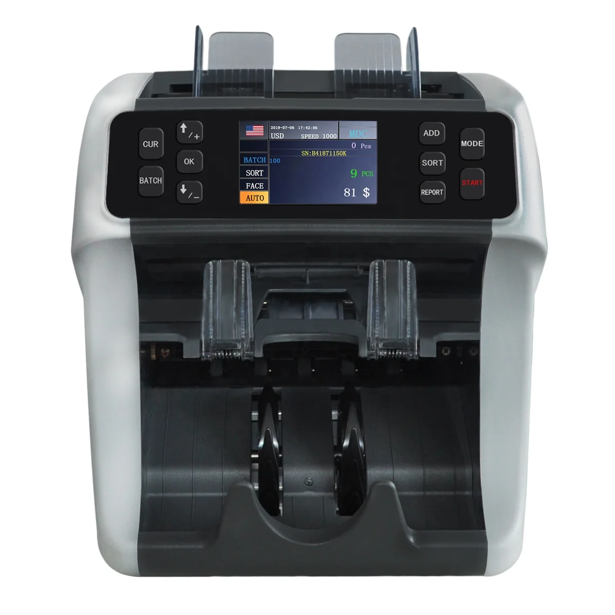 USD, CAD,COP,MXN,BRL TWO pocket CIS value cash currency counter money paper counting machine