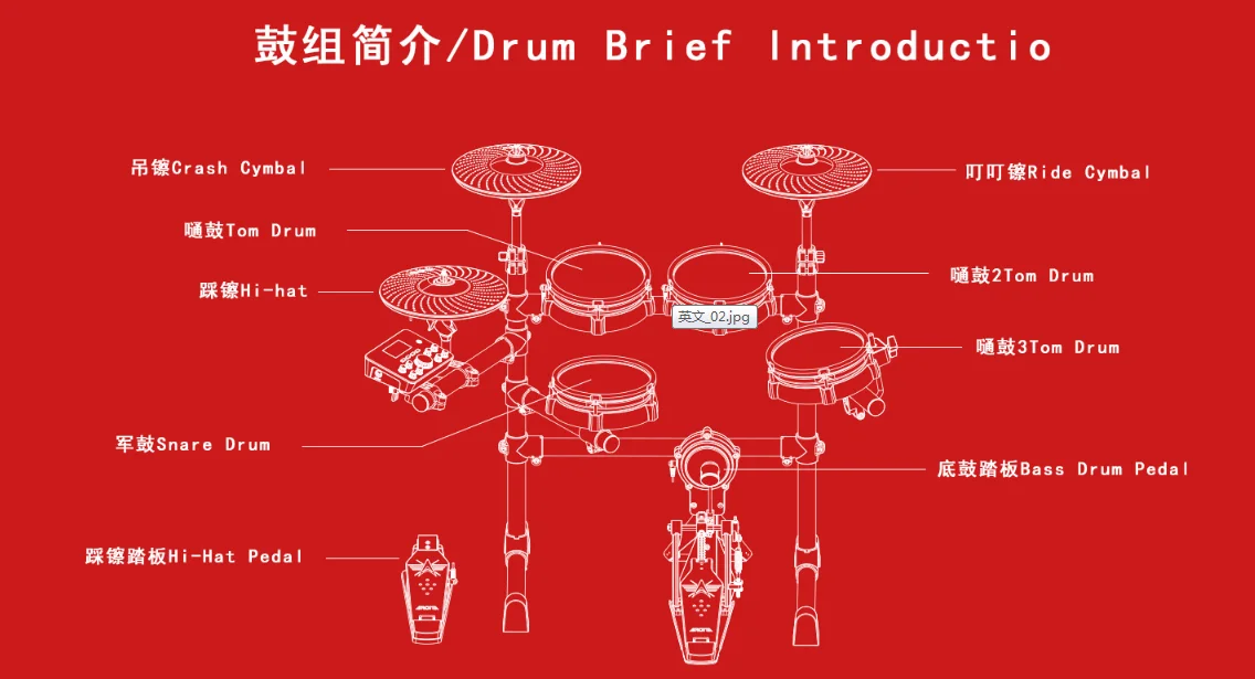 Factory directly sell Aroma brand professional TDX-15 electronic digital electric Drum set suit for beginner /adult/student