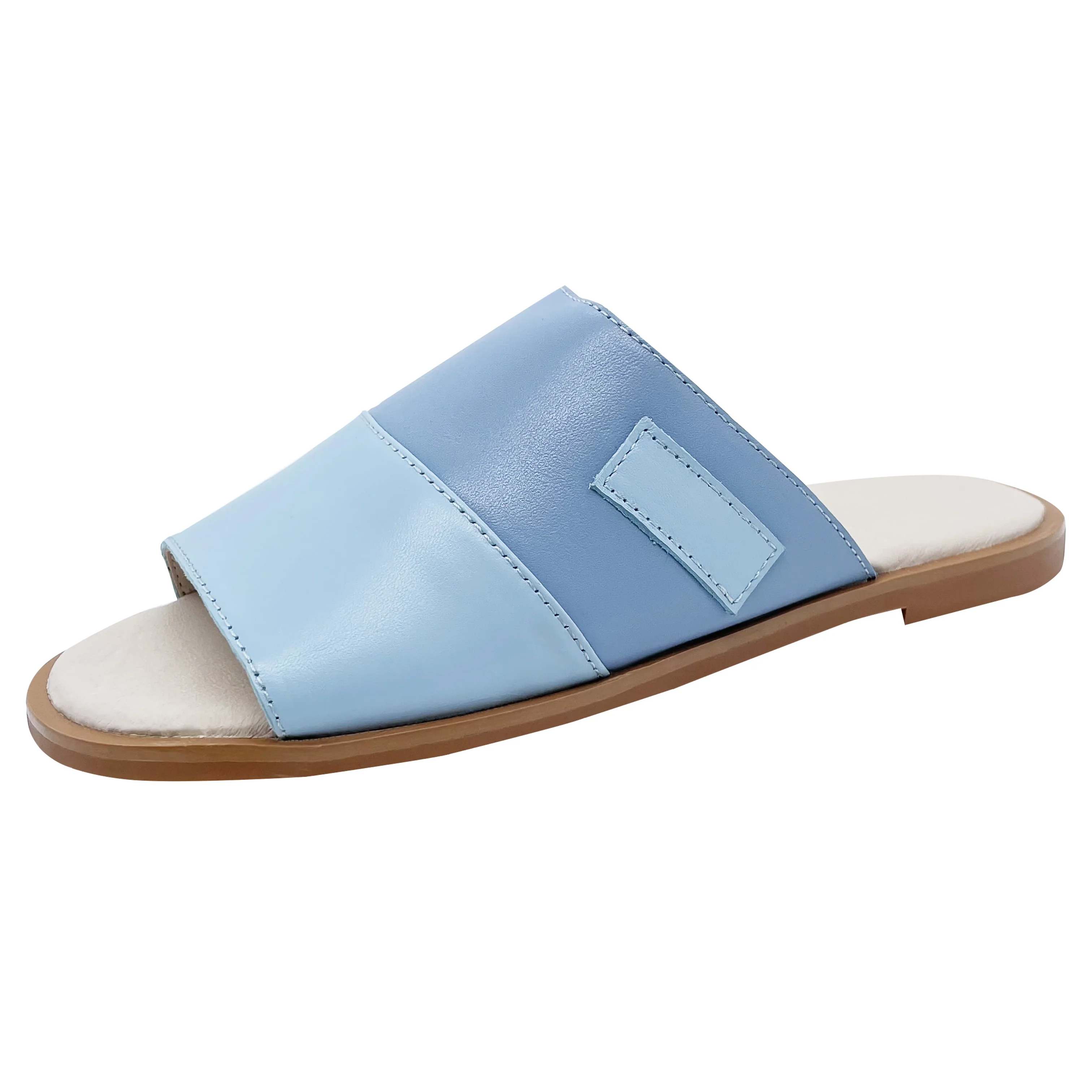 Fashion trend 100%genuine leather factory custom cow leather women flats slippers