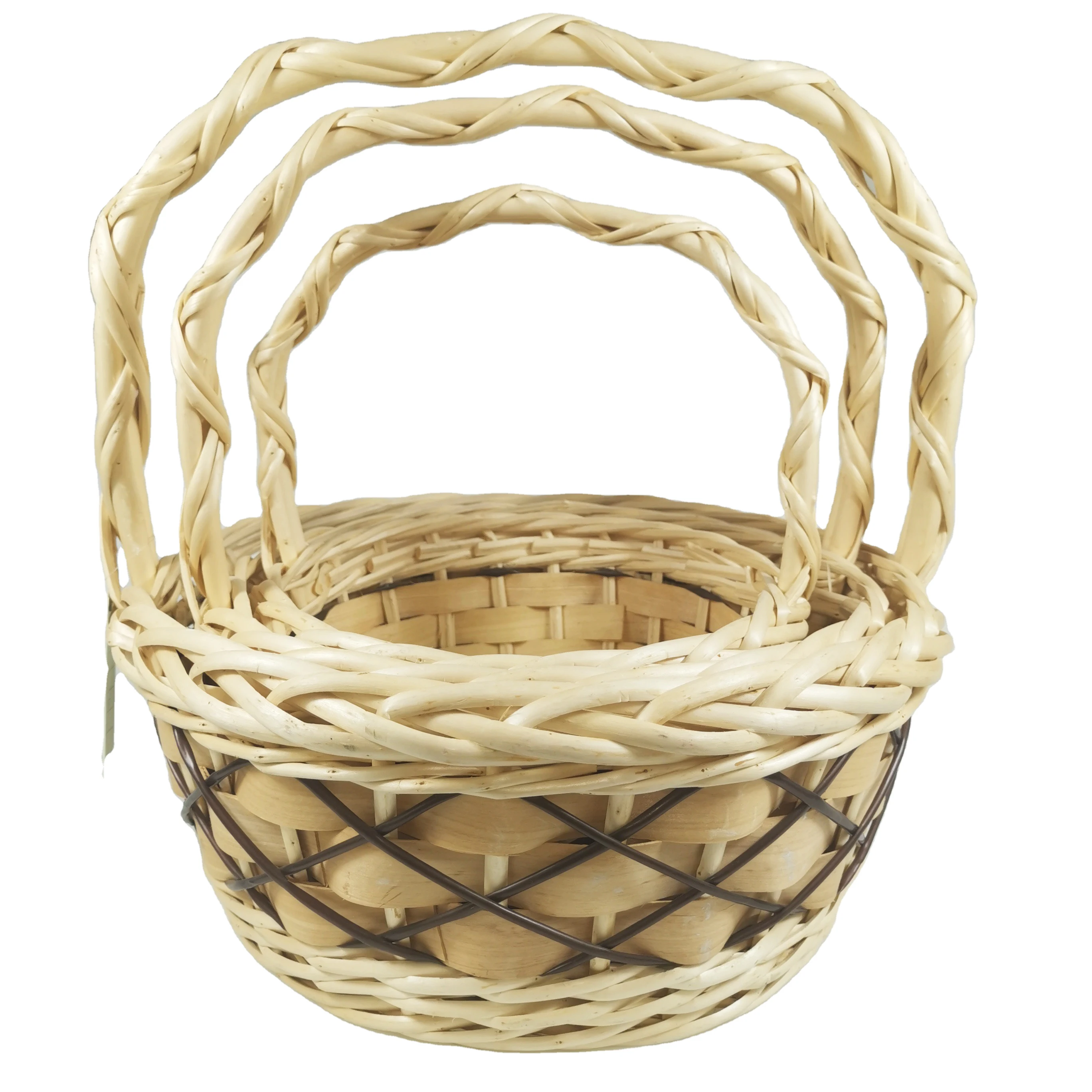 China Manufacturer Round Shape Willow Material Handled Wicker Fruit Basket