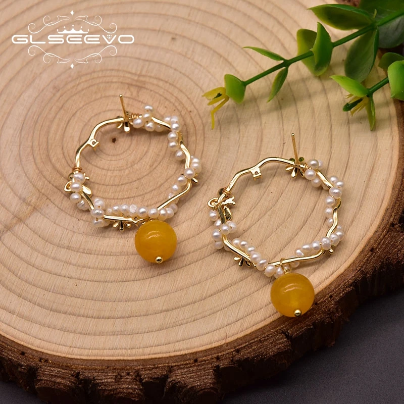 Natural Freshwater Pearl Big Hoop Earrings For Women Wedding Ear Pin 925 Sterling Silver Topaz Fashion Jewelry