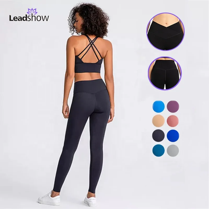 Womens plus size crop top Compression yoga pants suits fitted workout pants pocket  v cross gym legging biker short  yoga sets