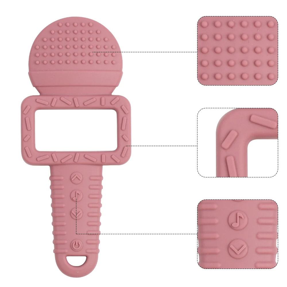ES-Pro Cute Baby Chew Silicone Teether Toys Music Talent Microphone Design for Kids Soft & DIY Features Free Sample