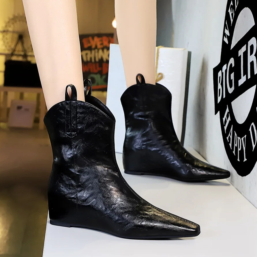 Women Wedge High Heels Boot Zipper High Platform Chunky Heels Plus Size Ankle Boots Shoes Femme Botas Footwear