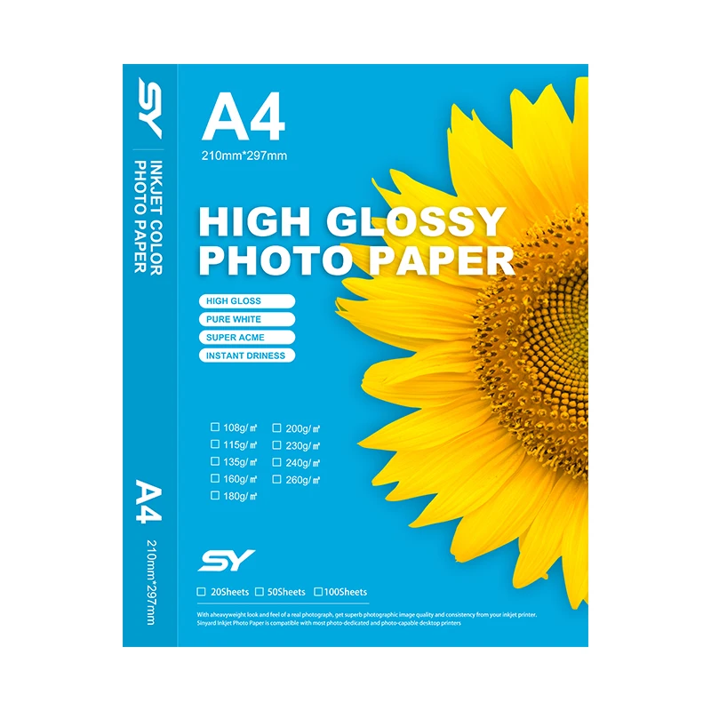 Hot Sale Printing Photographic Paper 115-260g Inkjet Photo Paper Glossy Papel Photographic For Epson Printer