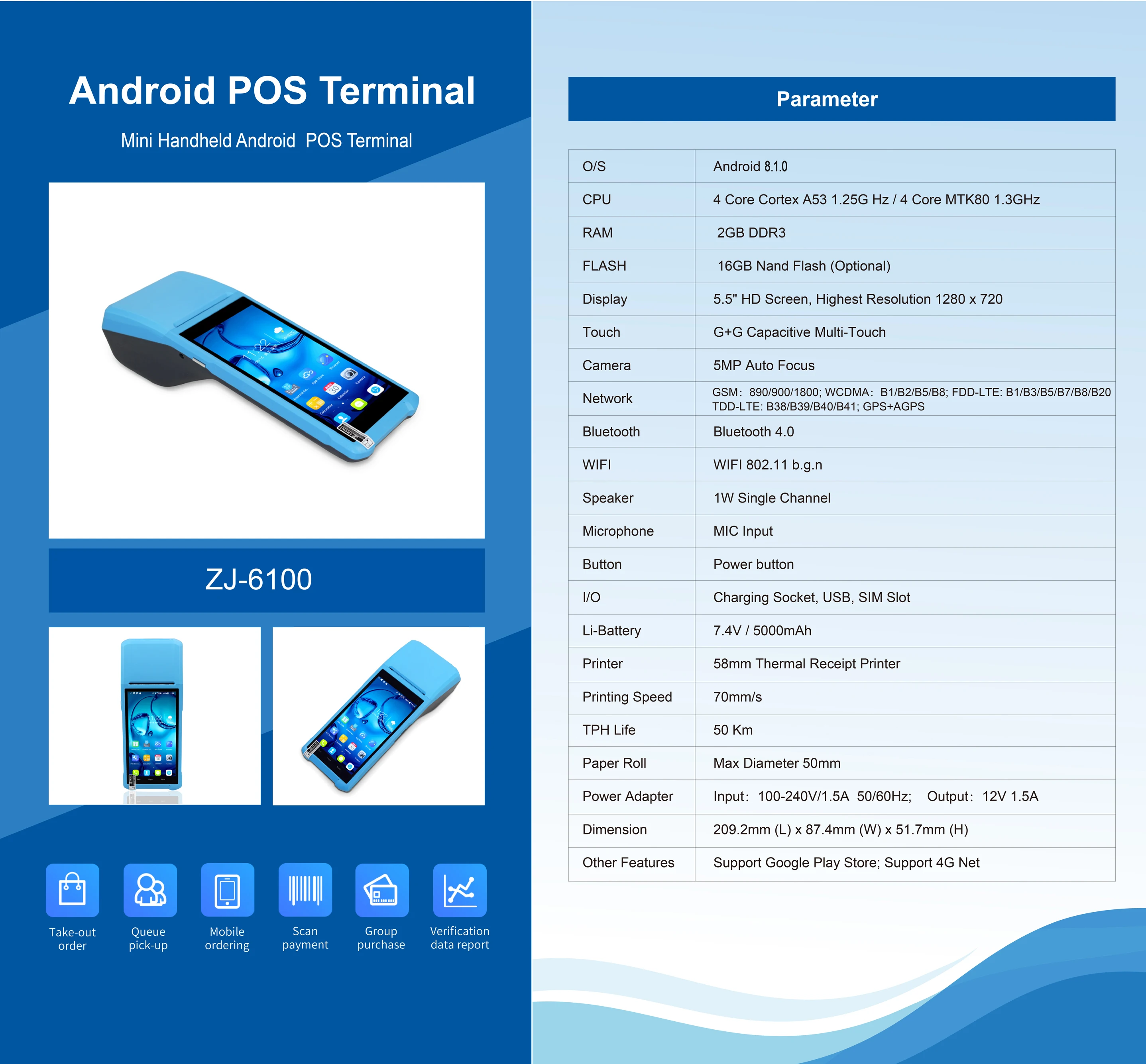 5.5 Inch Smart Pos Terminal Printer Android Pos Machine Cash Register Handheld Terminals Restaurant Software Pos Systems