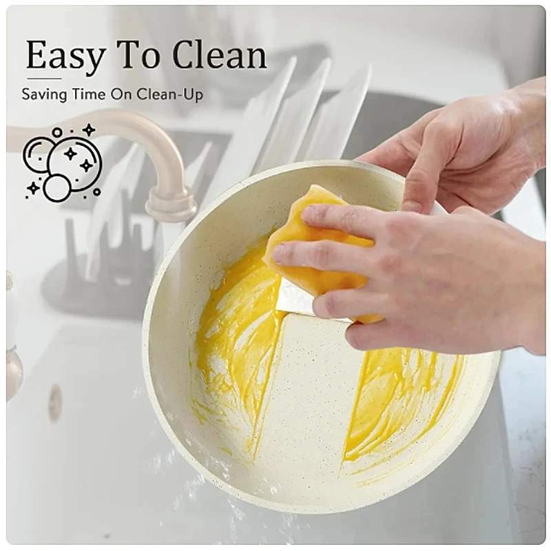 5 Pcs White Granite Non-stick Aluminum Alloy Die Casting Cookware Set Detachable Handle 70% Space Saving Dish Washer Safe
