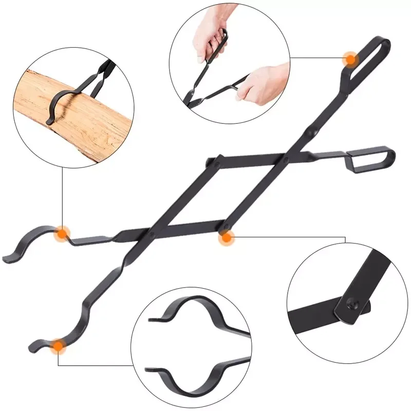 VODA Iron Fireplace Tongs and Log Grabber with Stainless Steel Handle