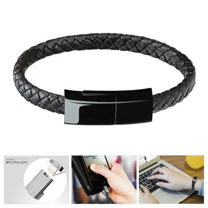 Micro Usb Charging Line Type c USB Cable 8 Pin Wrist Charging Cable Short Leather Bracelet Data Line