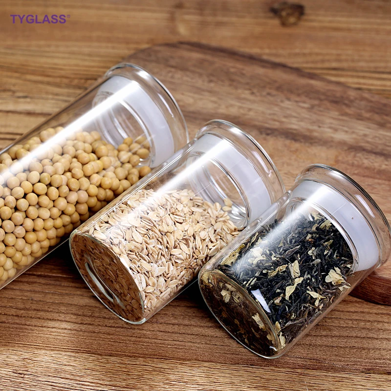Factory price Borosilicate Glass Spice Jar Food Storage Container jar with Airtight glass Lid for Kitchen Spice Srorage