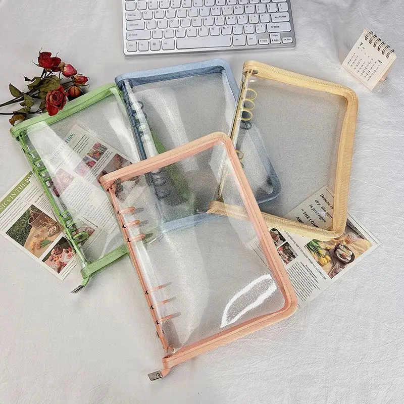 office suppliesA8 A5 A6 B5 file budget binder document bag 6 ring zipper pvc plastic filling pocket folders a5 ring binder