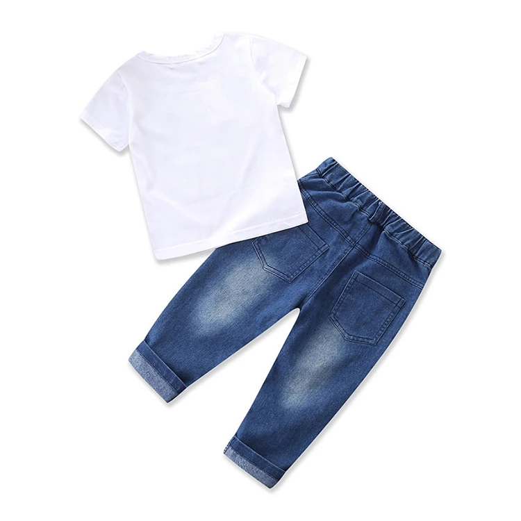 Boys summer short sleeve tshirt set clothes boy with denim pants kids 2pcs jeans set ,kids boy clothes set,set boy clothing
