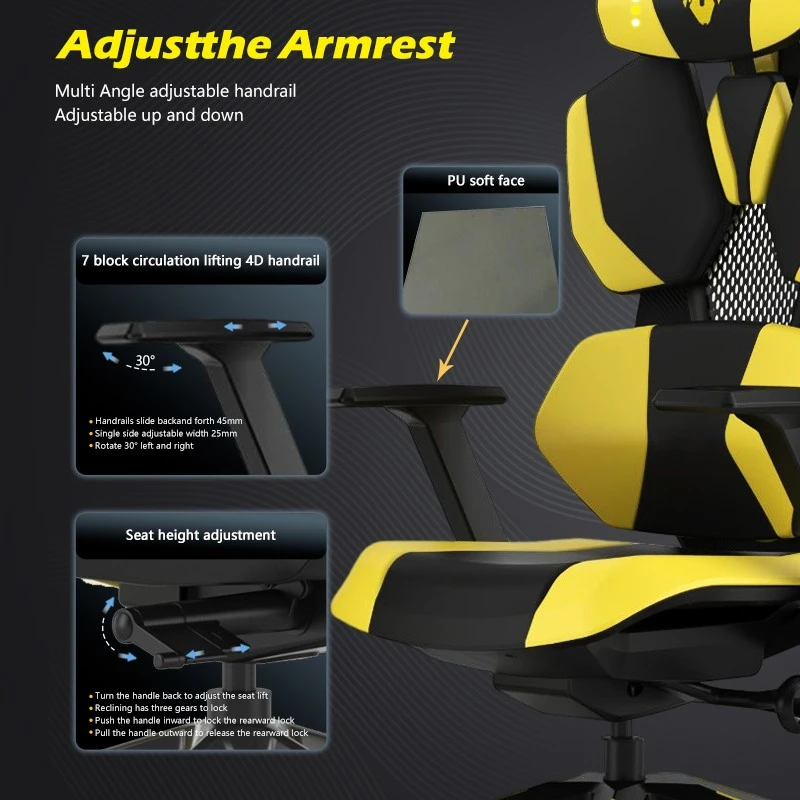 Hot Selling Aluminum Arm Computer Gaming Chair with Speaker Fashion European Ergonomic Leather Swivel Chair