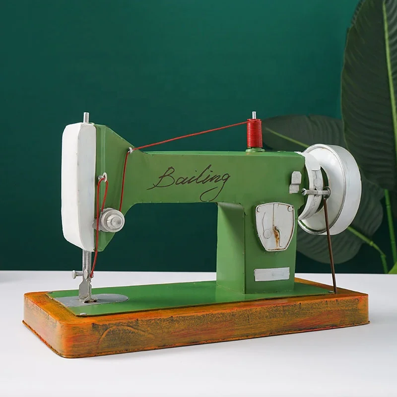 CY058 Vintage Metal Sewing Machine Ornaments Figurine Retro Crafts Old Furniture Sewing Machine Miniature Home Decor Gifts