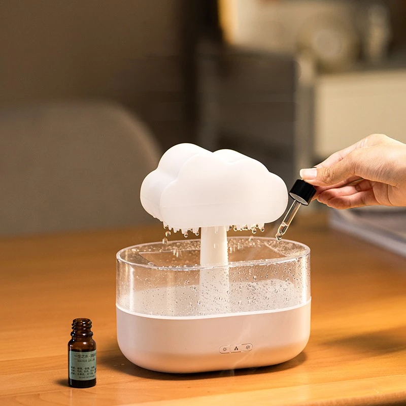 Customized Air Ultrasonic Aroma Diffuser Waterfall Lamp Mushroom Drop Rain Cloud Humidifier Water Drip for Sleeping