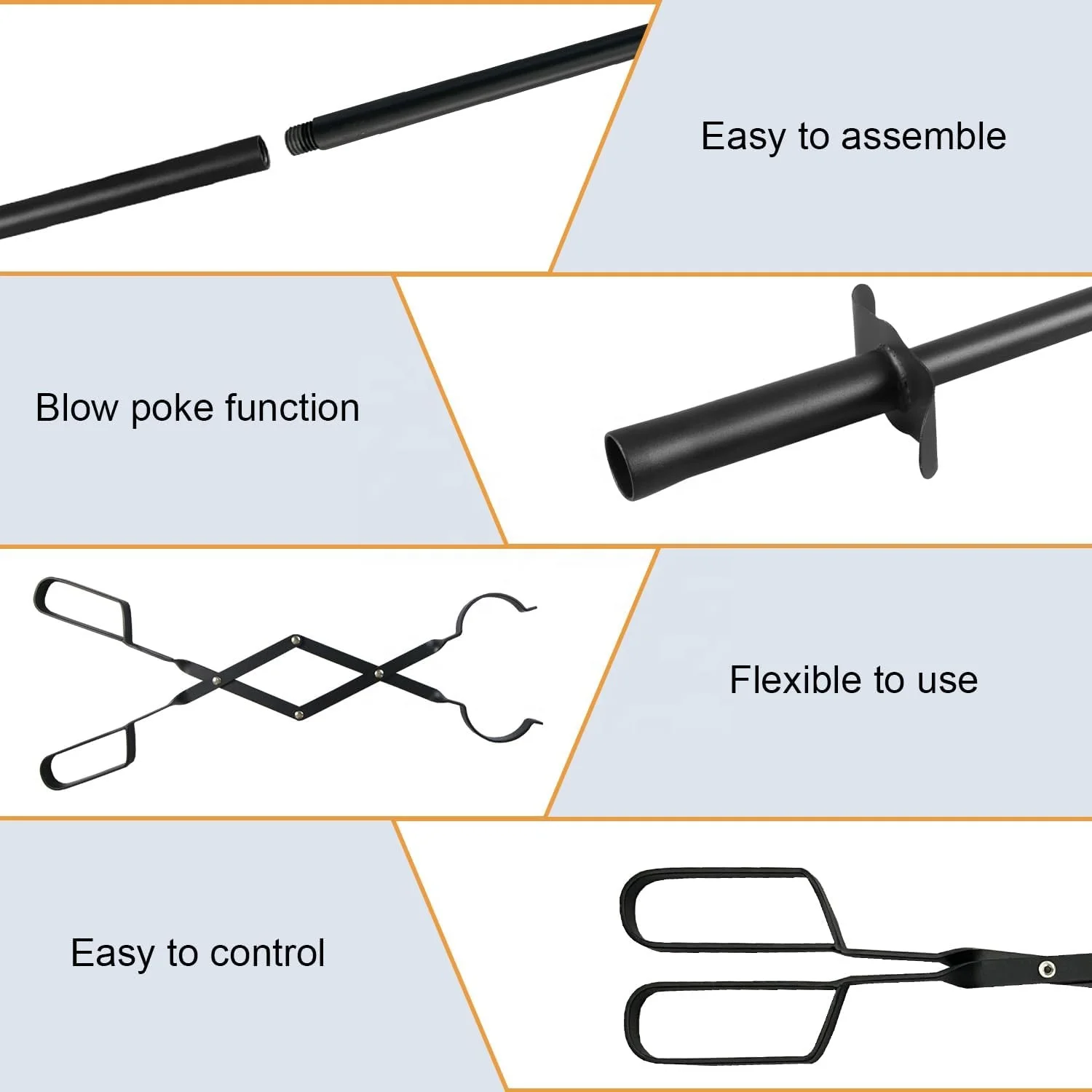 Black Solid Steel Heavy Duty Poker Stick Log Grabber for Camping, Wood Stove, Fireplace Indoor and Outdoor Fireplace Tools