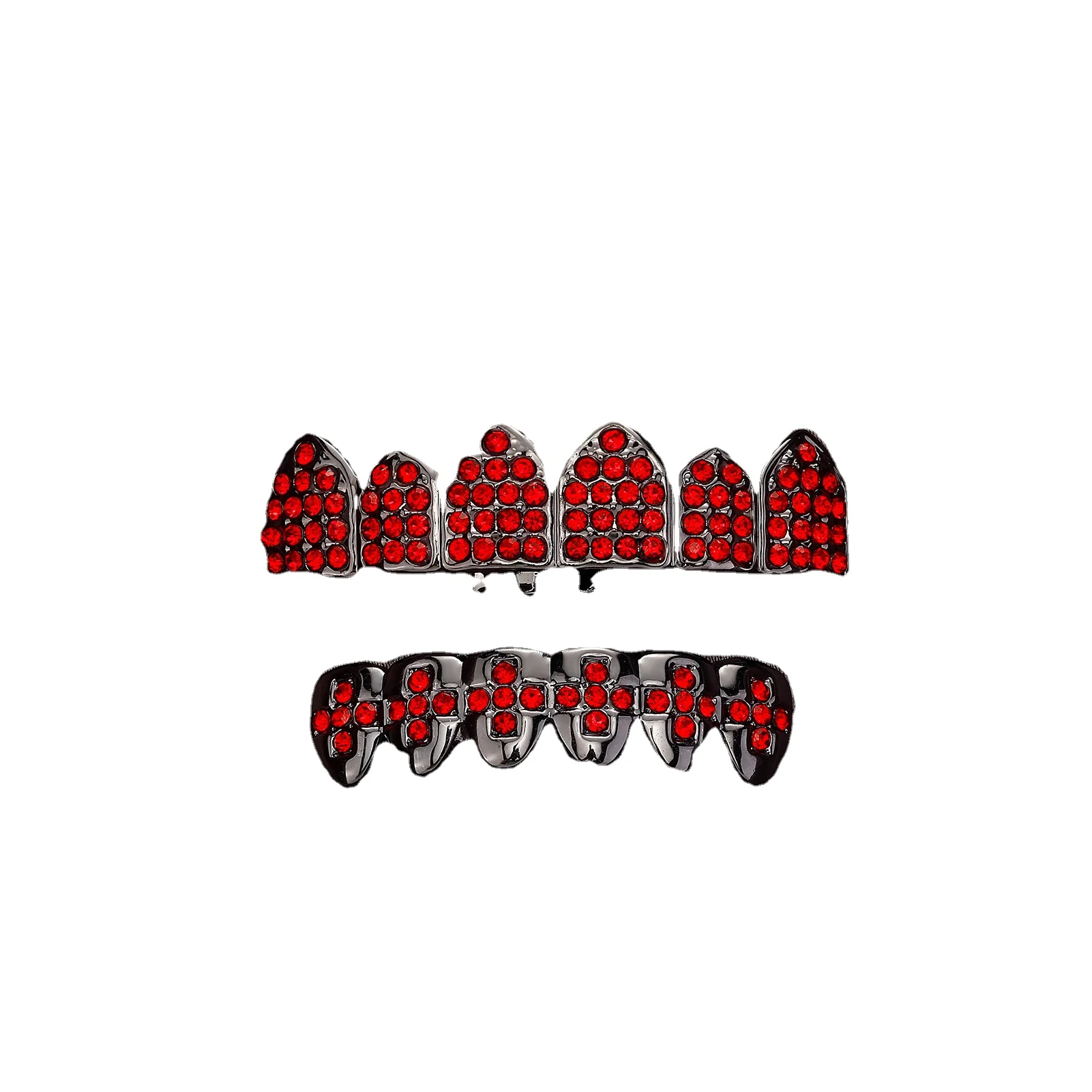 Wholesale Hiphop Body Jewelry Iced Out Lab Diamond Top Teeth and Bottom Teeth Vampire Dental Grills Halloween Gold Teeth Grillz