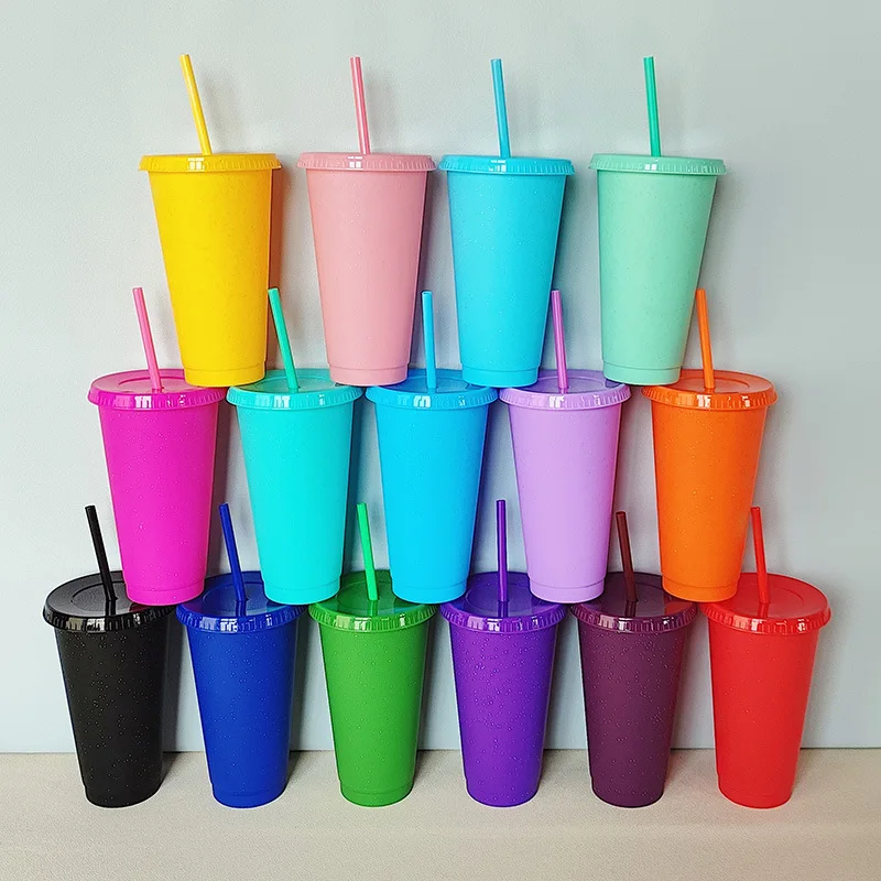 24 oz 700 ml Colorful Reusable Cup Glitter Plastic Tumblers Cups
