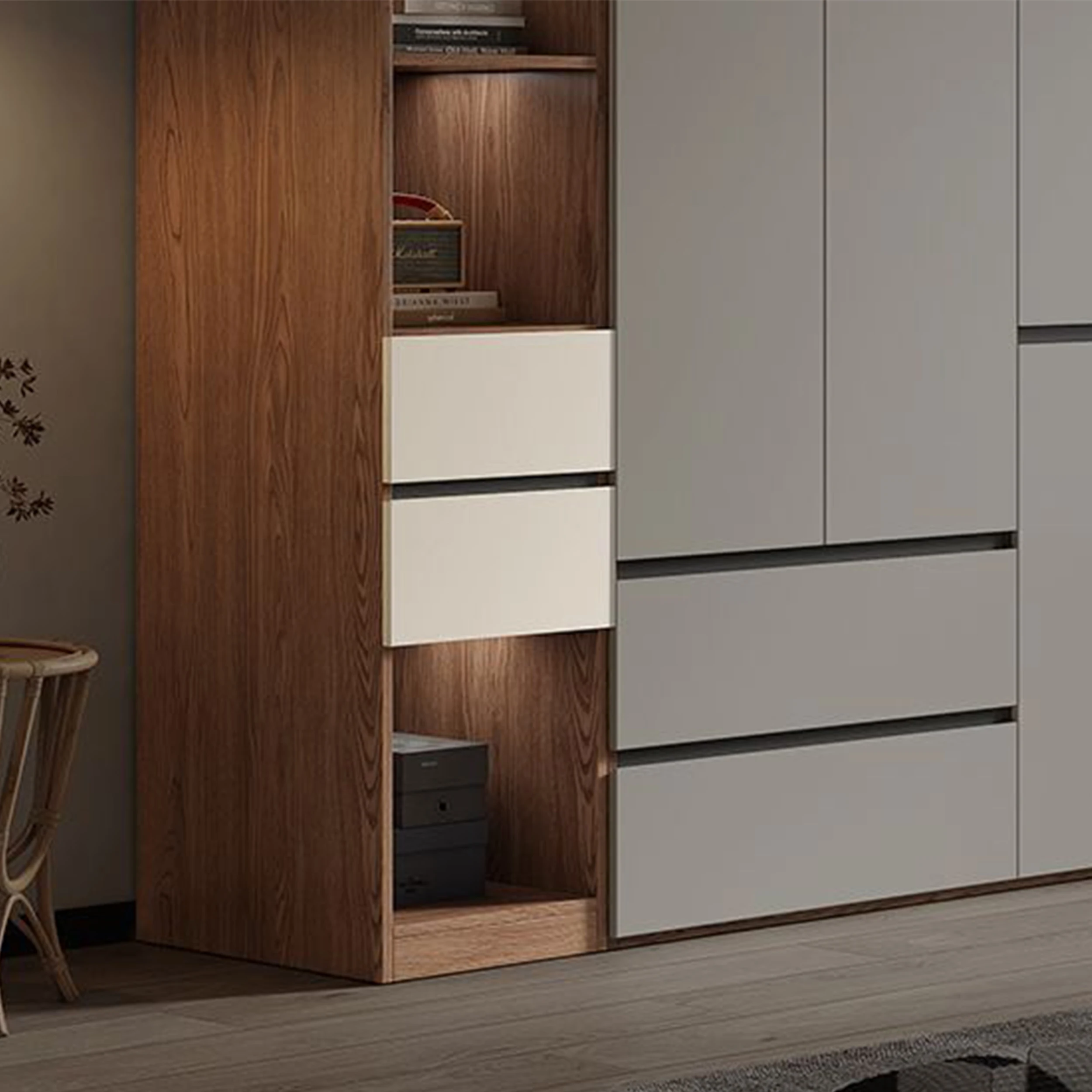 Large wardrobe 60cm depth segmented invisible handle home bedroom small apartment split cabinet