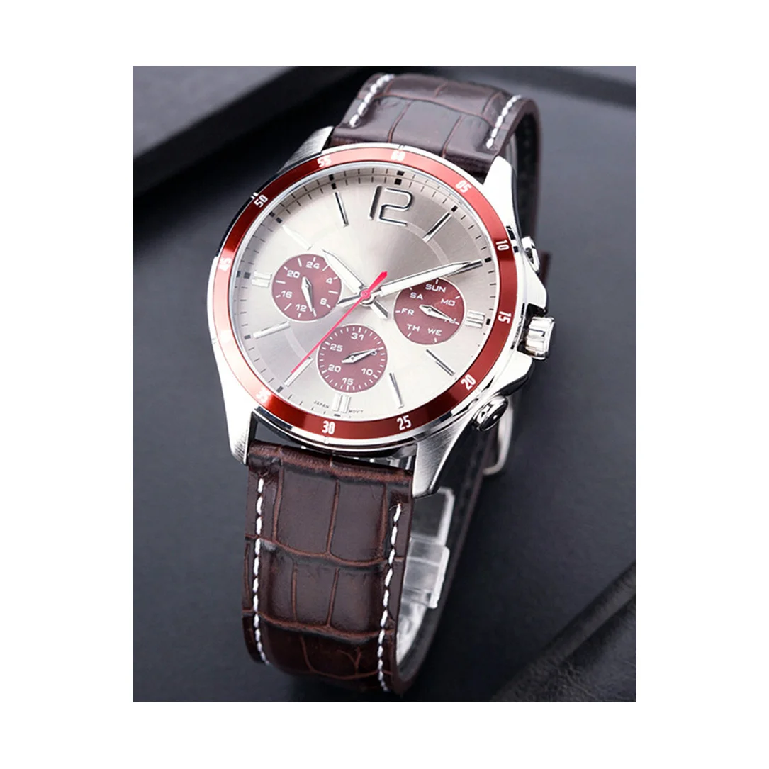 Popular stainless steel case two calendar 24 hours display waterproof men quartz watches