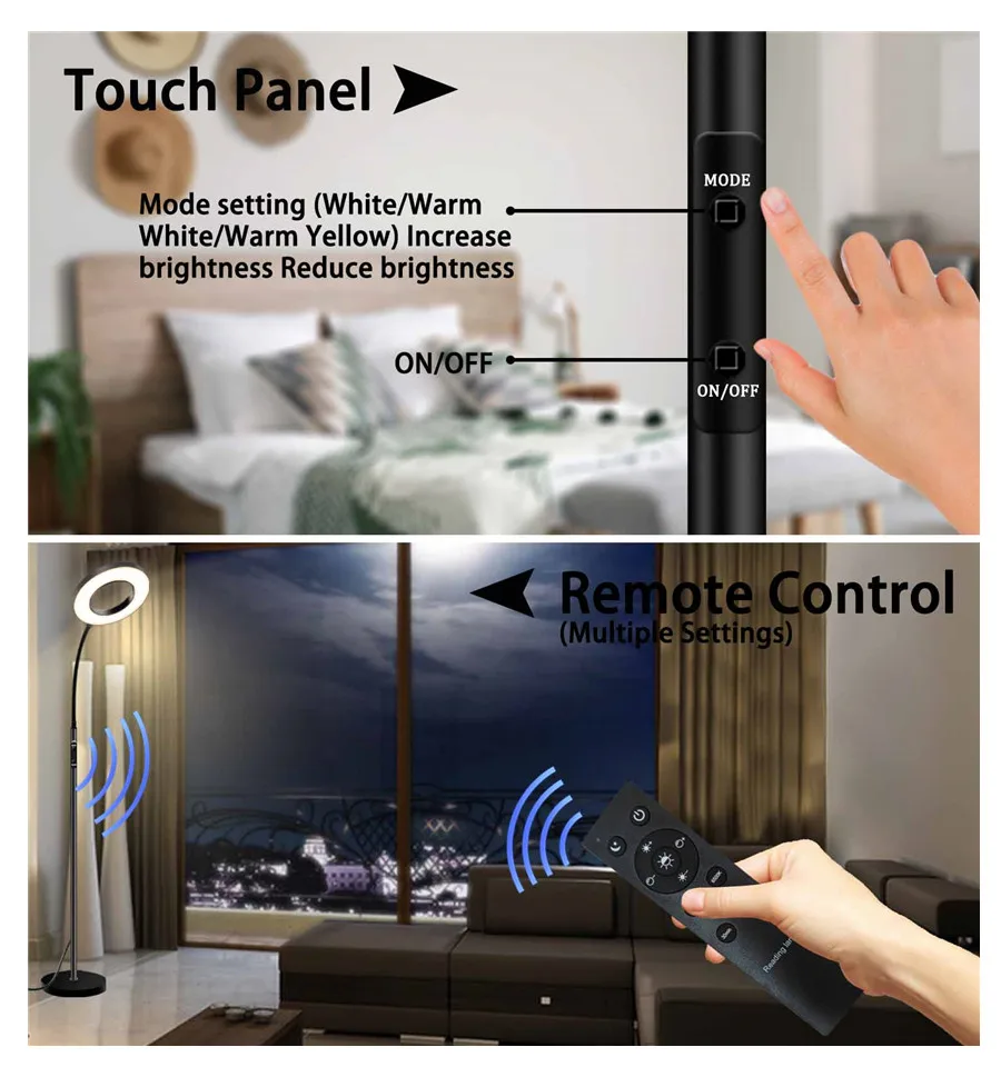 Modern Long Lifespan and Energy Saving Timer Setting Ring Sofa Standing lamp Floor lamp with Smart Remote and Touch Control