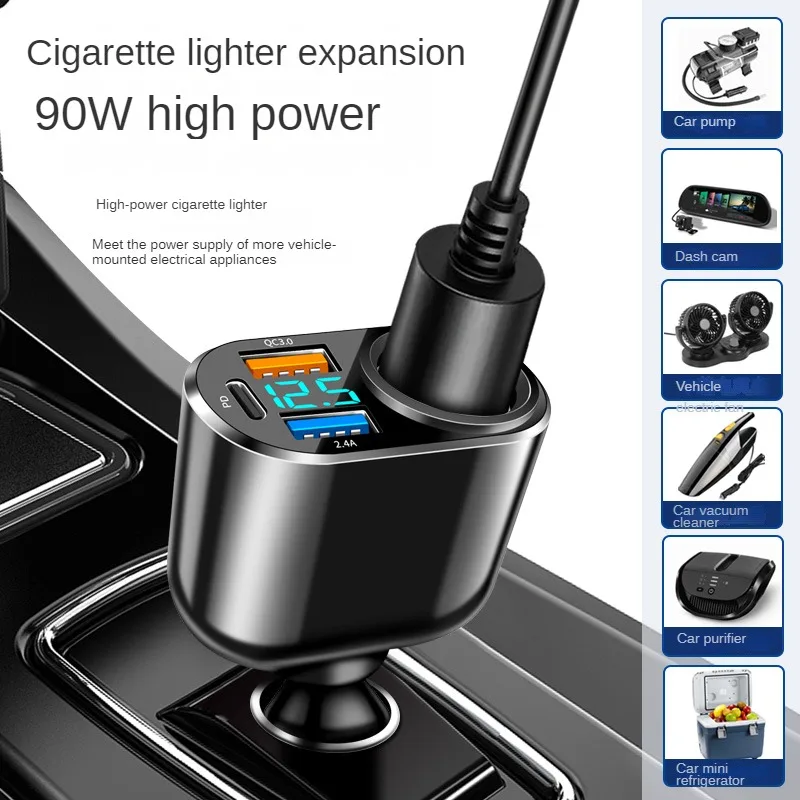 New Arrivals Car charger with LED digital display 30W 4 in 1 Quick Adapter Cigarette Light Expansion Type C PD Car charging stat