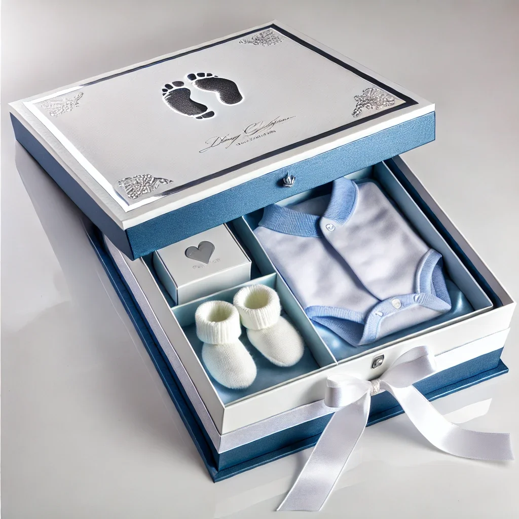 custom logo baby clothes newborn memory shower favors gift rigid cardboard keepsake boxes baby announcement paper packaging box