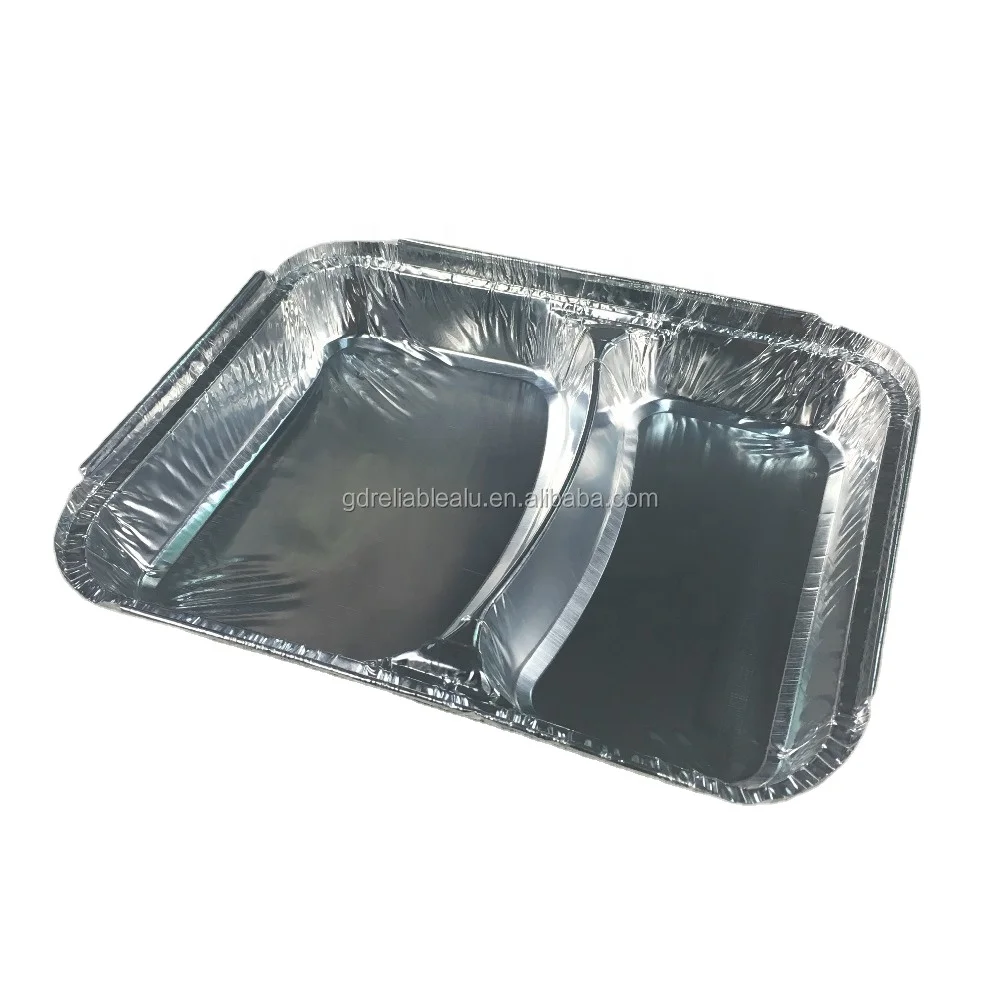 Recyclable disposable 2 compartment  aluminum foil pan  takeaway container with lid with capacity 750ml  lunch box